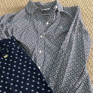 Nautica Navy Blue and White Geometric Button Down